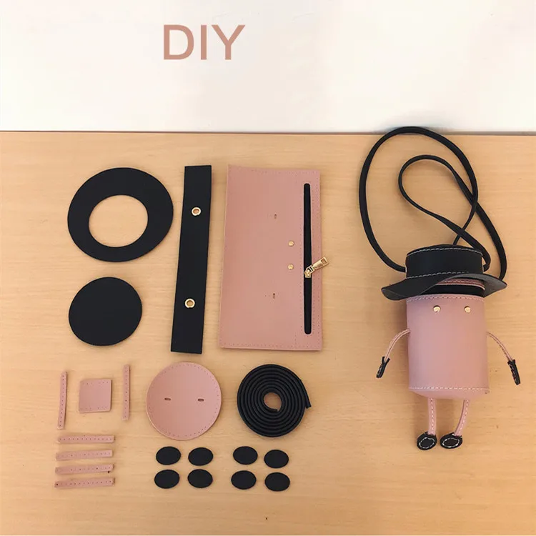 

2020 new women's LEATHER material hand-stitched bag diy mini CUP bucket cute shoulder bag, Picture