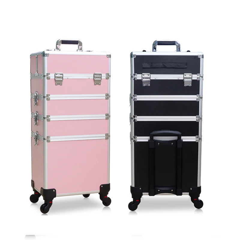 

Cosmetics Aluminum Trolley Box Rolling Makeup Train Case Trolley Cosmetic Train Cases on Wheels Large Capacity Traveling case