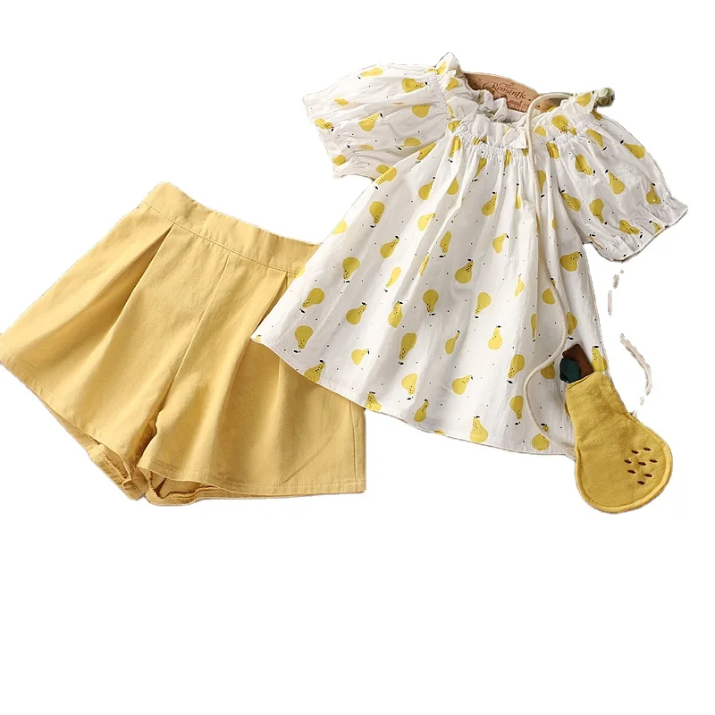 

Korean style baby girls printed tops summer cotton two pieces hot short pants suit, Picture