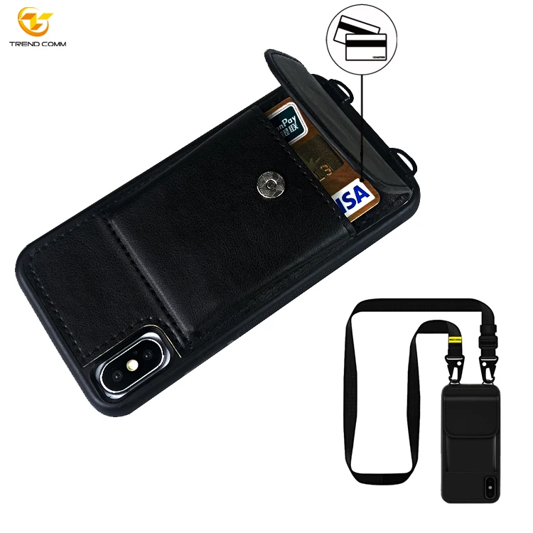 

Leather Business Name Card Wallet Holder Necklace Strap Case for iPhone
