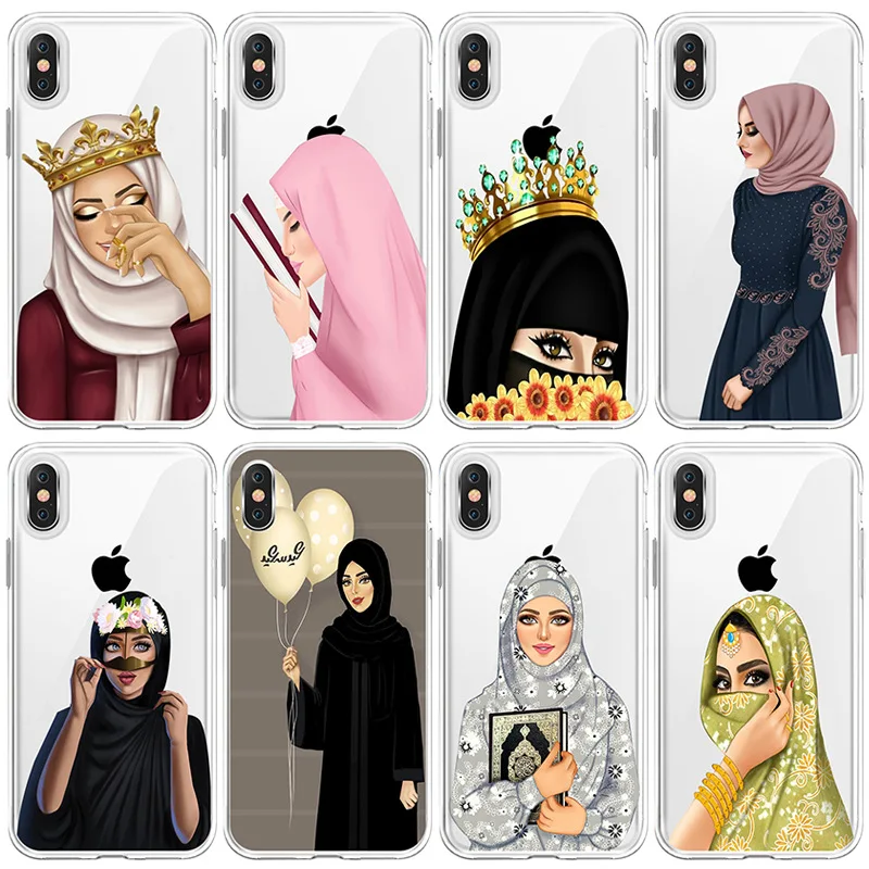 

Luxury Woman Crown Hijab Face Muslim islamic Beautiful Gril Eyes Cover Phone Case for iPhone 11 pro max x 6s 7 8 plus xr xs max, Various