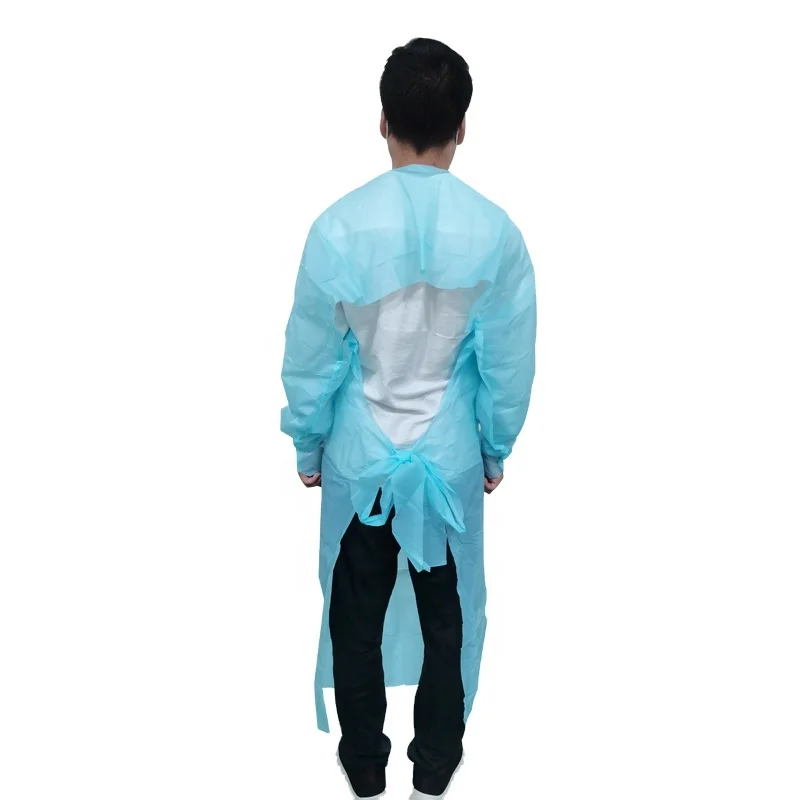 

wholesale price Waterproof PP+PE Lab Coat nurse hospital uniform ISO13485 sms disposable sterile cpe gown with tumb loop, Bule/white/green/orange