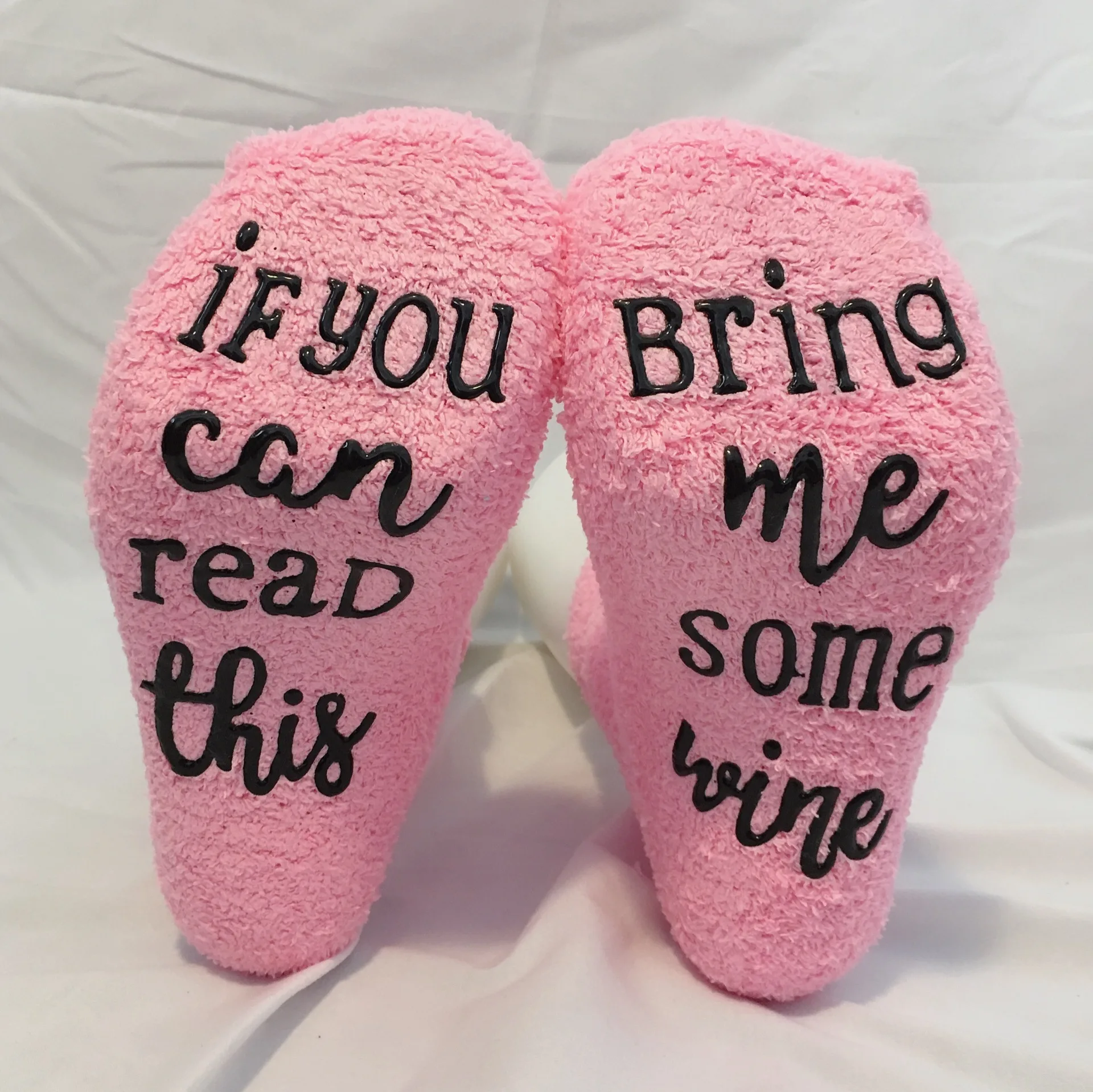 

Funny if you can read this letter Winter Sleeping Socks Pink Non-slip Fluffy Thick Warm Tube Ladies Fuzzy Socks