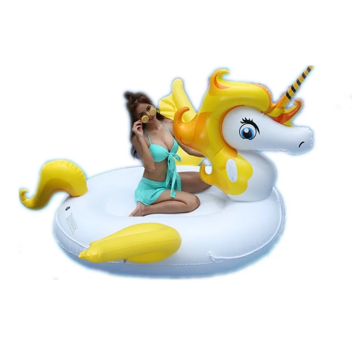 

2021 New Large Unicorn Mounts Yellow Rainbow Flying Horses Pool Float PVC Inflatable Floating Drains Swimming Pool Float