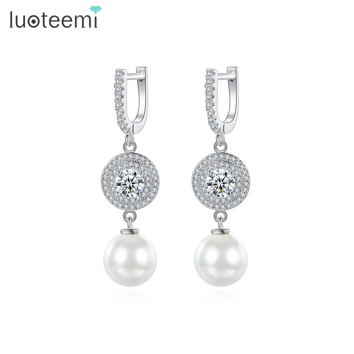 

LUOTEEMI Fashion Earring Zircon Designer Hoop Popular Accessory Jewelry Statement Shell Pearl Drop Earing