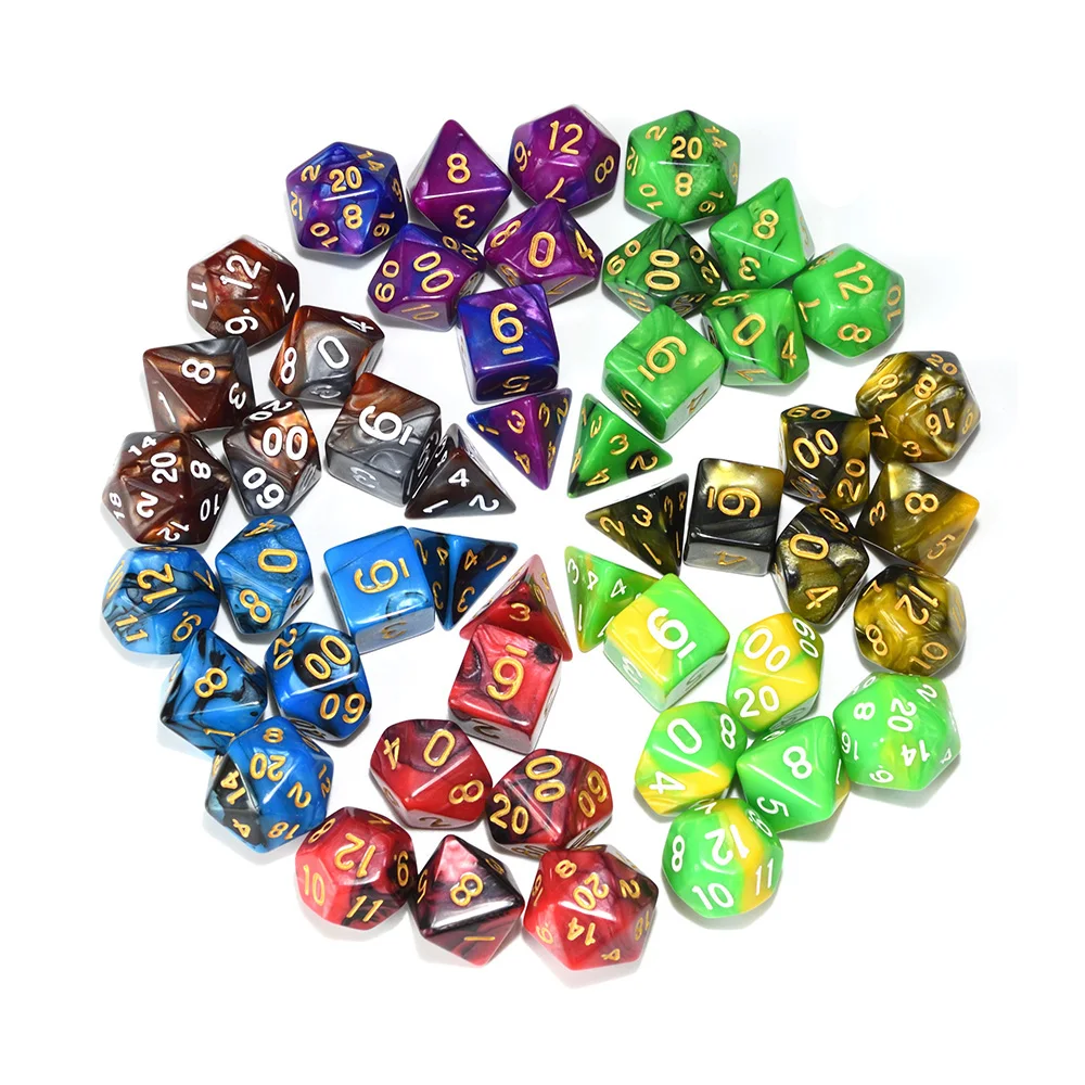 

Wholesale high quality double colored DND Acrylic playing game Polyhedral Dice, Colorful