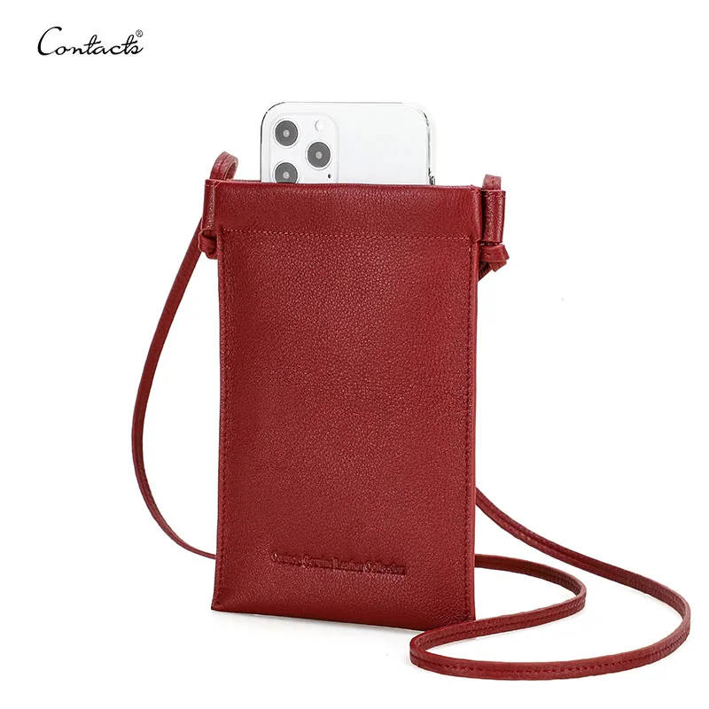 

CONTACT'S Cow Leather Long Shoulder Strap Mini Wallet Purse Women Crossbody Wallet Phone Bag with 5 Credit Card Slots Wholesale, Red/blue/black