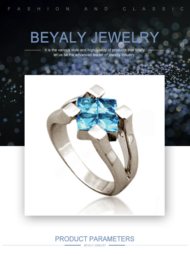 product-BEYALY-Blue Sapphire Silver Square Stone Solitaire Ring Settings-img