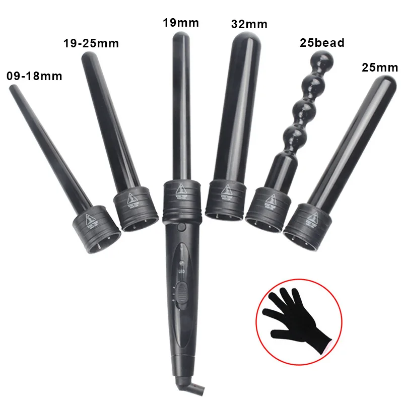 

Hot Sale 6 In 1 Ceramic Curling Iron LED Ceramic Curling Hair Curler Professional Curling Tool