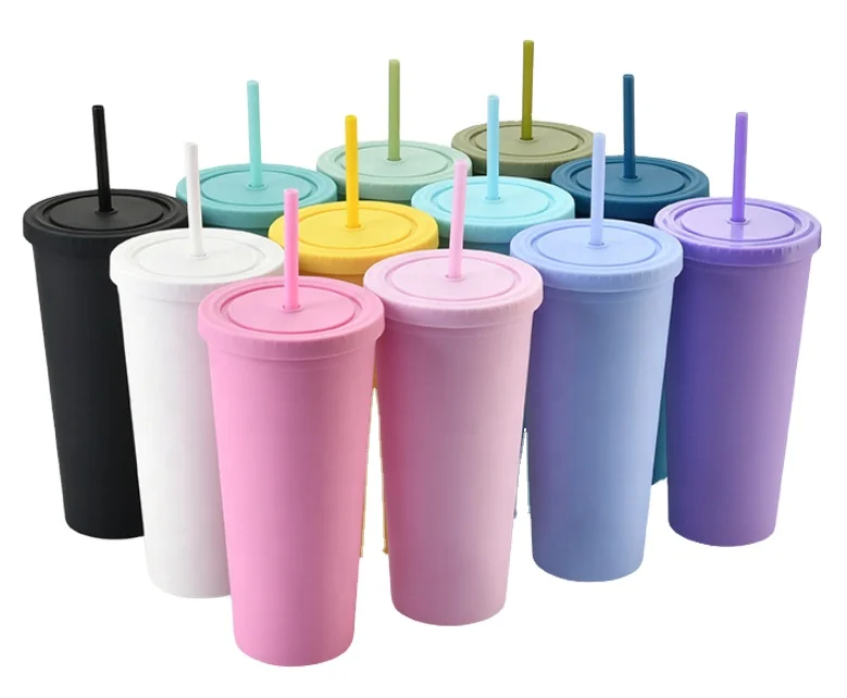 

22oz Straight Plastic Tumblers,Double Wall Plastic Straight Skinny Sublimation Blanks Tumblers Cups With Lids And Stra, Customized color