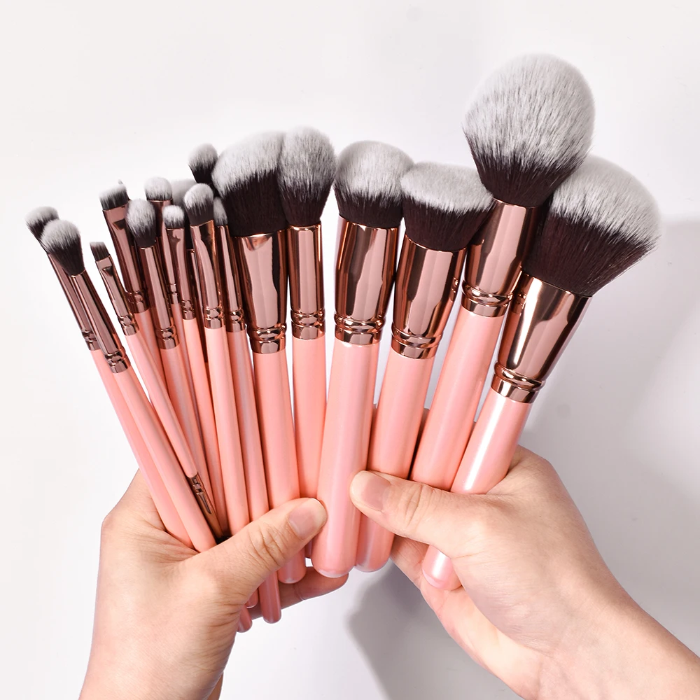 

Bueart 18Pcs High Quality Professional Rose Gold elegant pink luxe makeup brush Set wooden private custom logo makeup brushes, Multiple color