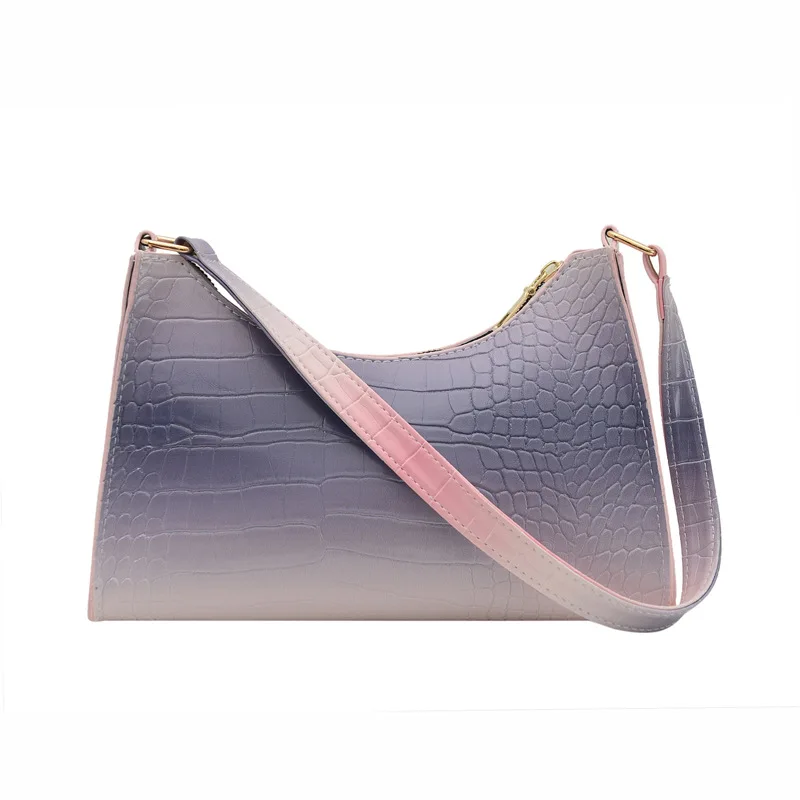 

Fashion Lady Handbag Crocodile Grain Stone Grain PU Leather Handbag Gradient Color Cheap One Shoulder Bag, Customizable