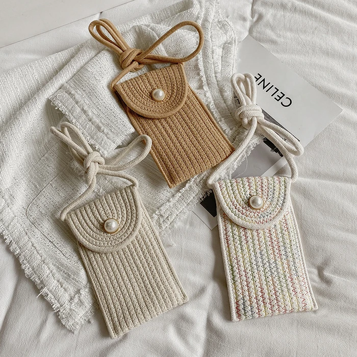 

Wholesale Popular Small Beach Bag Fashion Straw Crossbody Hand Bags Kids Cute Mini Shoulder Handbags Ladies Phone Woven Purses, 3 colors