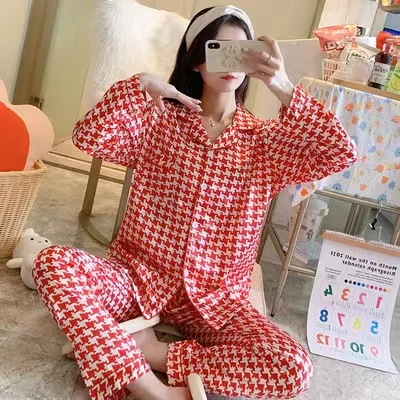 

Fall SleepWear Lady 2 Piece Nightwear Nighty Home Clothes Silk Pyjama Designer Inspired Pajama Satin Night Suit For Women