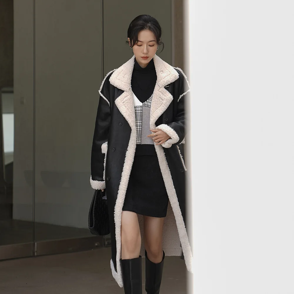 

2022 Autumn And Winter New Fashion Thick Section Lamb Hair Pu Leather Jacket With Long Lapel, Customized color