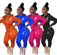 

New Fashion Custom Ladies Outfit Casual Hoodies Zipper Tops Skinny Leggings Colorful Jogging Sweatsuit Two Piece Set Women