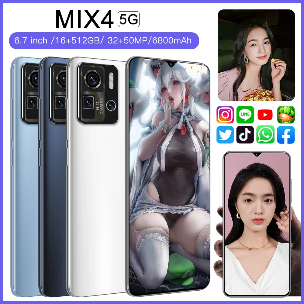

Mix4 smartphone 16g memory cards 512gb WAP mobile phones 4g 6800mAh video phone call recorders with phone case headphones