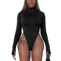

fashion Long Sleeve Turtleneck Bodysuit Women High Leg Neon Bodysuits
