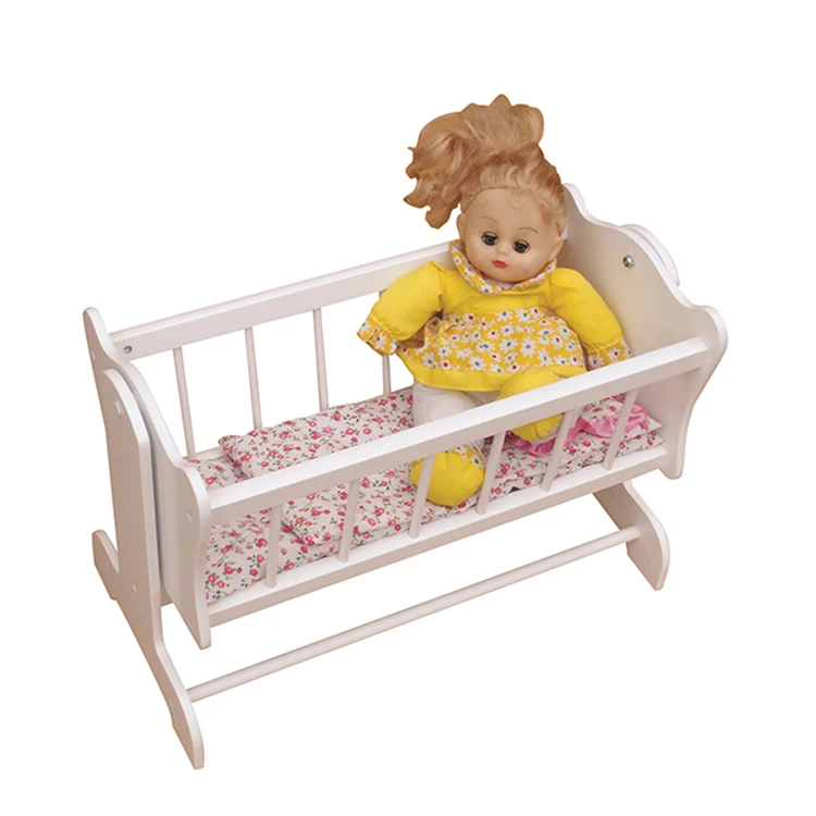 Cheap hot sale top quality white wooden doll cradle