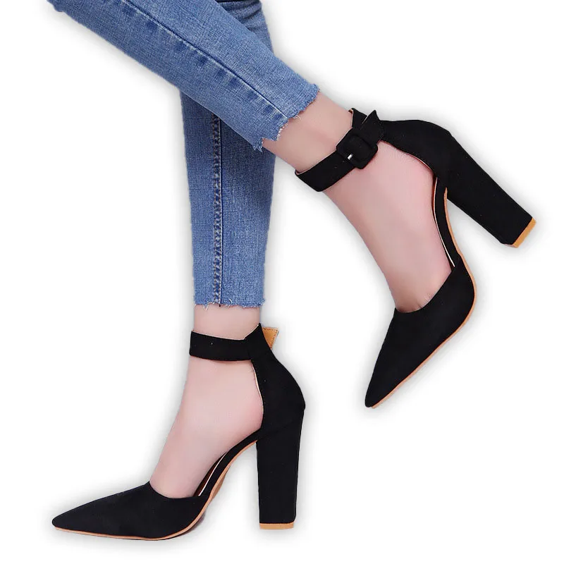 

Woman Evening Party Pointy Toe Ankle Strap Buckle High Heel Pump Dress Shoes