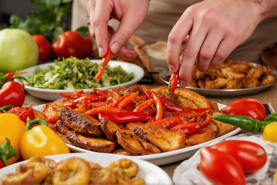 Colorful meal preparation showing chili peppers being incorporated into various healthy dishes for optimal nutrition