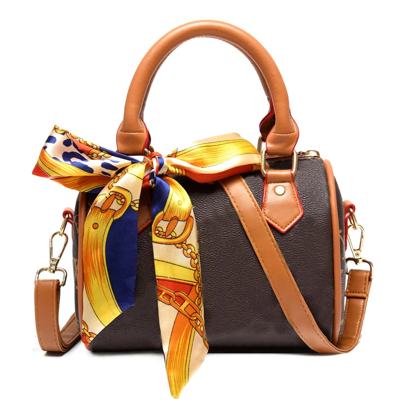 

Elegant Bucket Bags For Women Designer Luxury Handbags Classic Women Shoulder Scarf Decoration Boston Bag, As picture