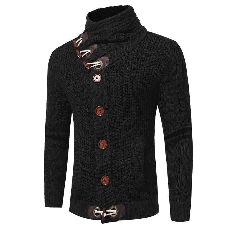 

2021 factory mens knitted cardigan with buttons fashion horn buckle thick cardigan sweater men warm thick sweater coat