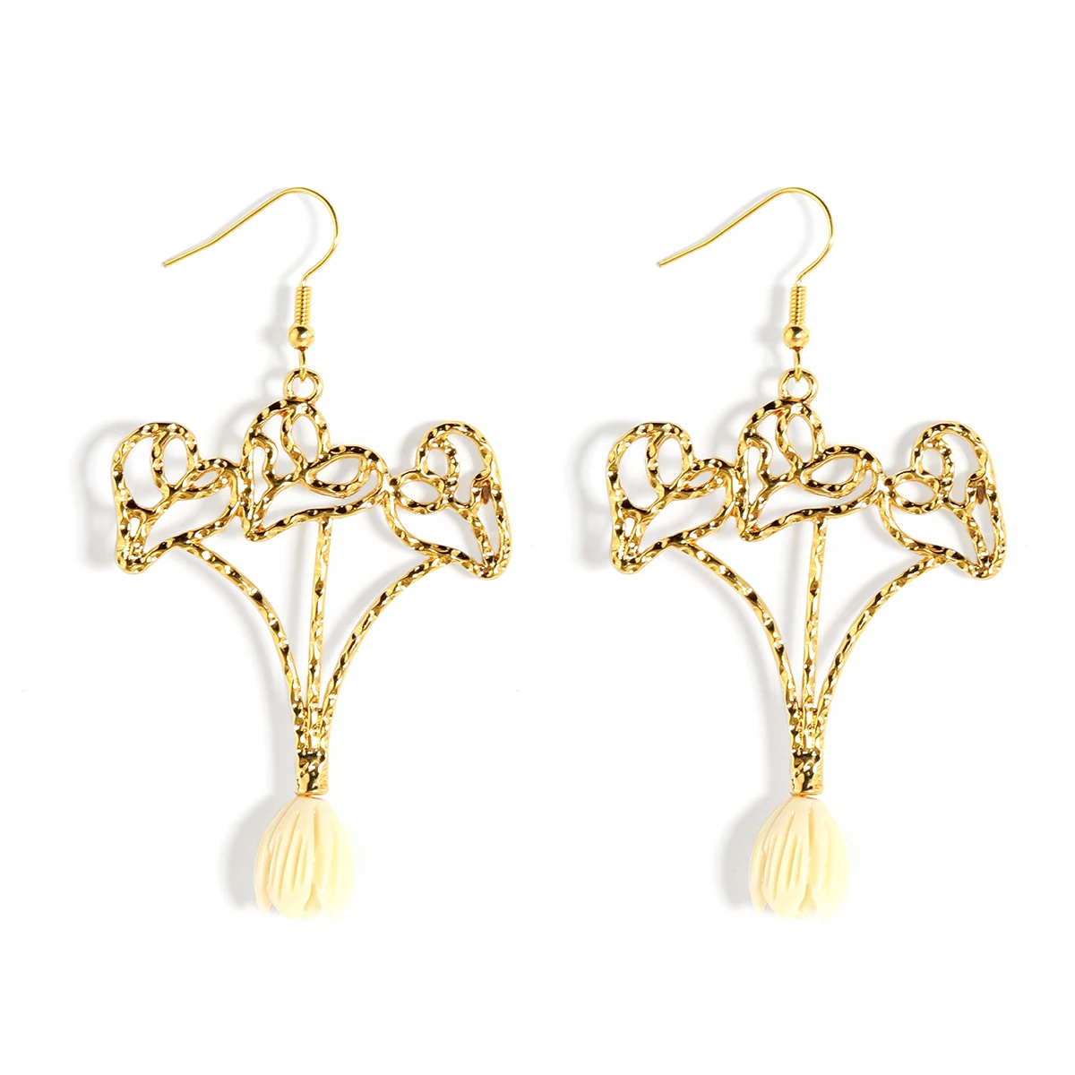 

2023 New arrival earrings Hawaiian 14k gold plated resin pikake drop earrings for women