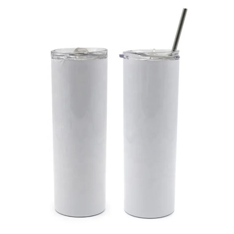 

Amazon hot 20oz Skinny White Straight Sublimation Blanks Stainless Steel Tumblers With Straw