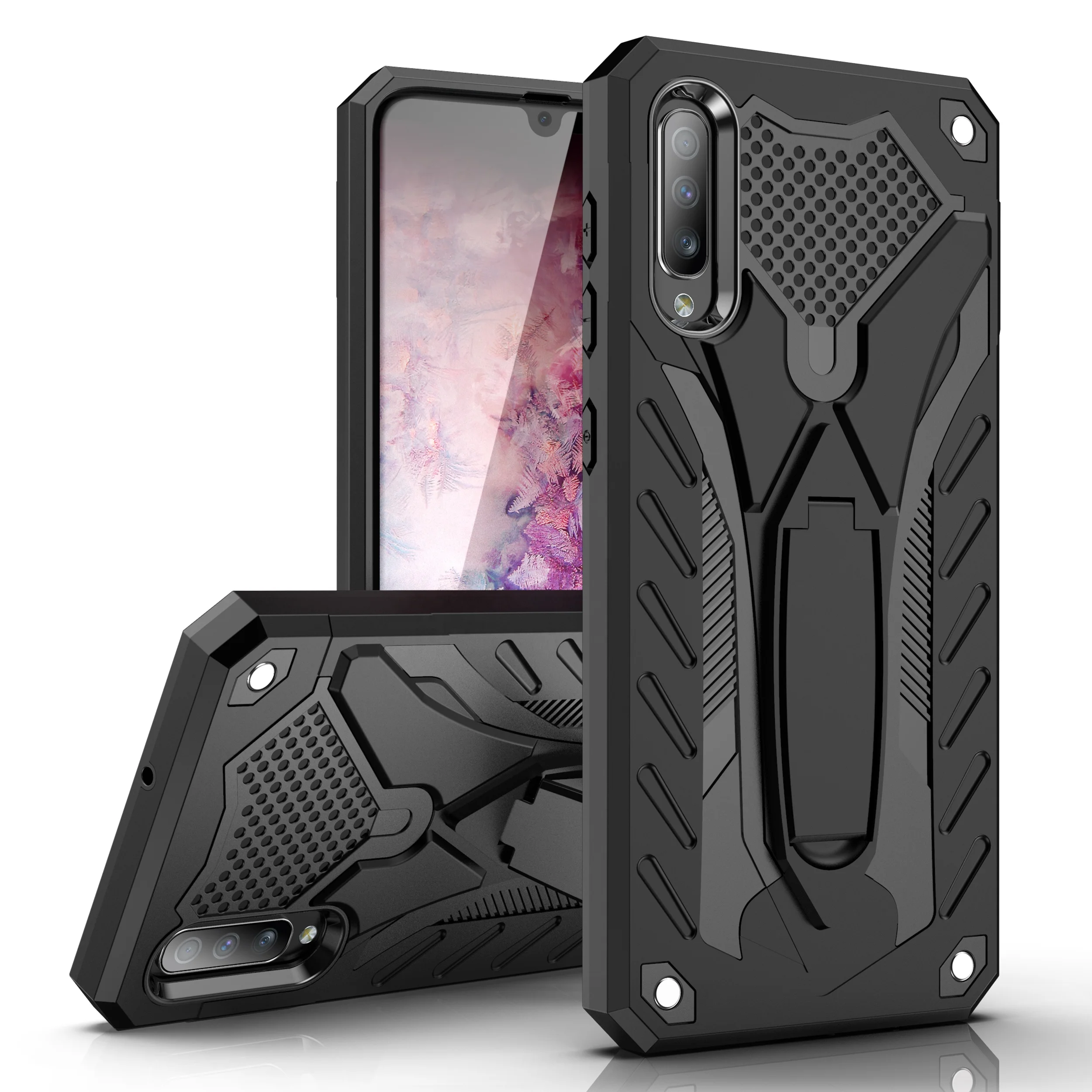 

ZHIKE Shockproof Anti-Drop Hard PC Mobile Phone Case Impact Defender TPU Cover with Stand Kickstand for Samsung Galaxy A50, Black, red, blue, silver, rose gold, luxury gold