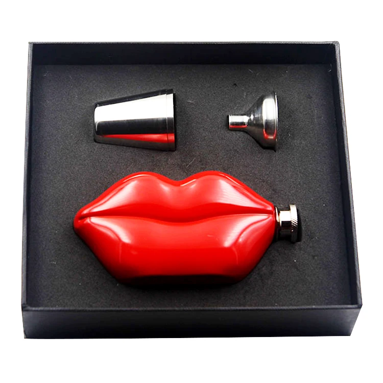 

5oz Red Lip Hip Flask Funnel Stainless Steel Wine Bottle Funny Women Birthday Gift Drinking Bottle Lips mini ladies Hip Flask