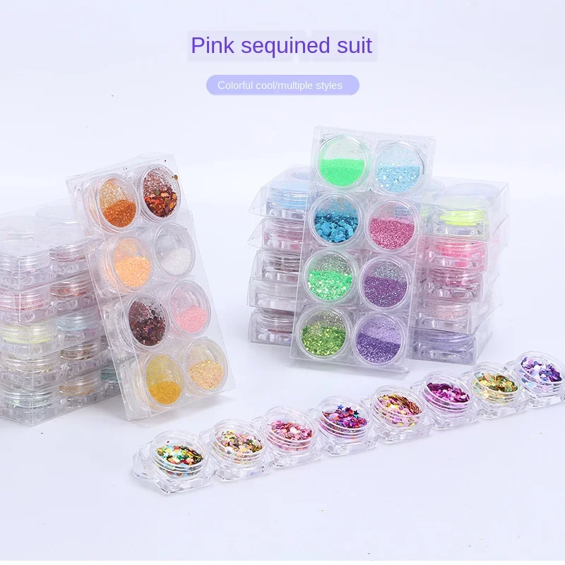 

IMAGNAIL 6pcs Set Square Bottle Shining Glitter Sequins Flake Powder Shaped Holographic Chunky Mix Nail Glitter for Nail Resins, Colorful