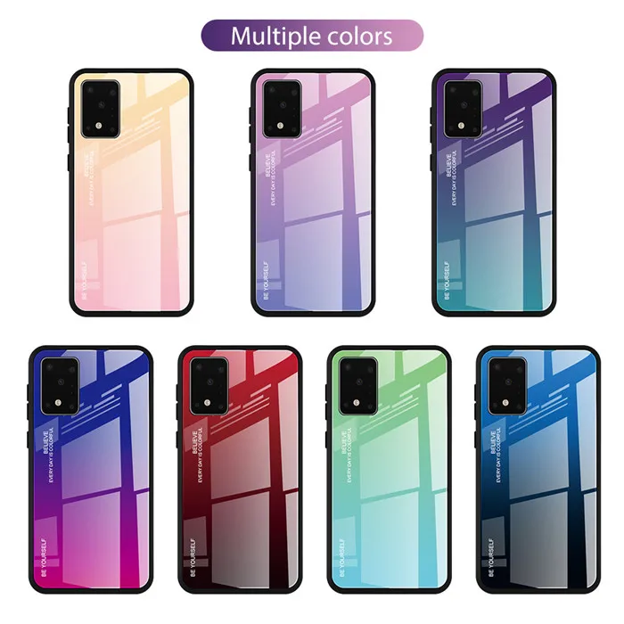 

New Arrival Hot sale Gradient Tempered Glass Case for Samsung Galaxy S20 Plus back cover S11 case S21 A02 A32, 5 colors