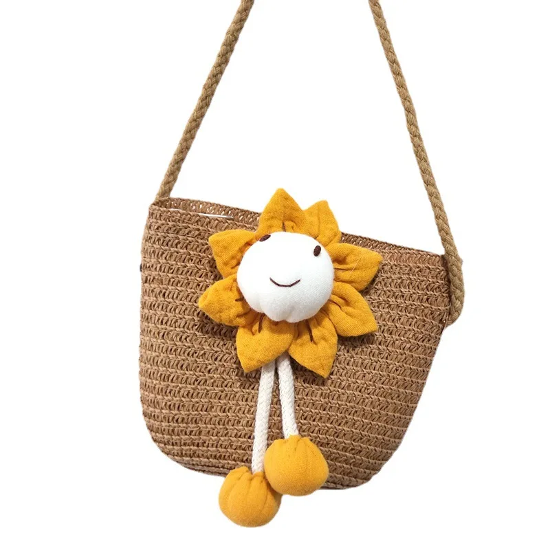 

Straw Woven Bag Handmade Beach Wallet Eco-friendly Bag for Kids Baby Coin Purse Flower Handbag Messenger Bag