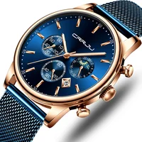 

CRRJU Luxury Quartz Watch for Men Sport Watches Chronograph Clock Blue Dial Watches Mesh Belt Wrist Watch Relogio Masculino