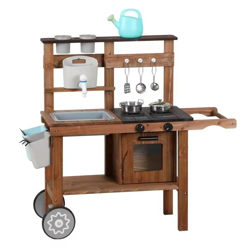 Childlike Fun Wooden Kitchen & Food Pretend Play Set for Indoor & Outdoor Activities for Kids Boys & Girls