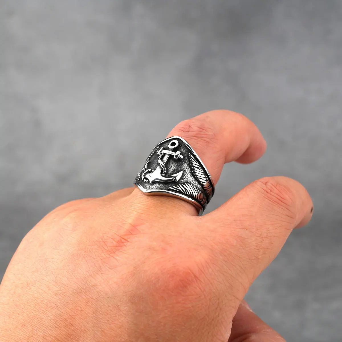 

stainless steel men's pirate Nordic Viking anchor Ring