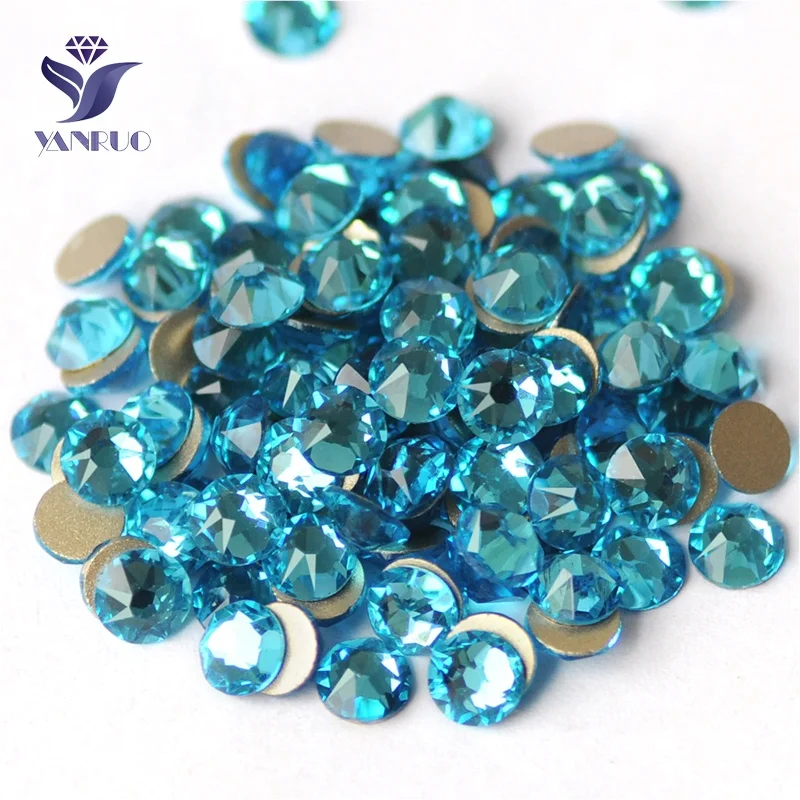 

YANRUO Wholesale Aquamarine Color Glass Beads Strass Crital Gymnastics Leotard Long Sleeve Rhinestones, 202 aquamarine