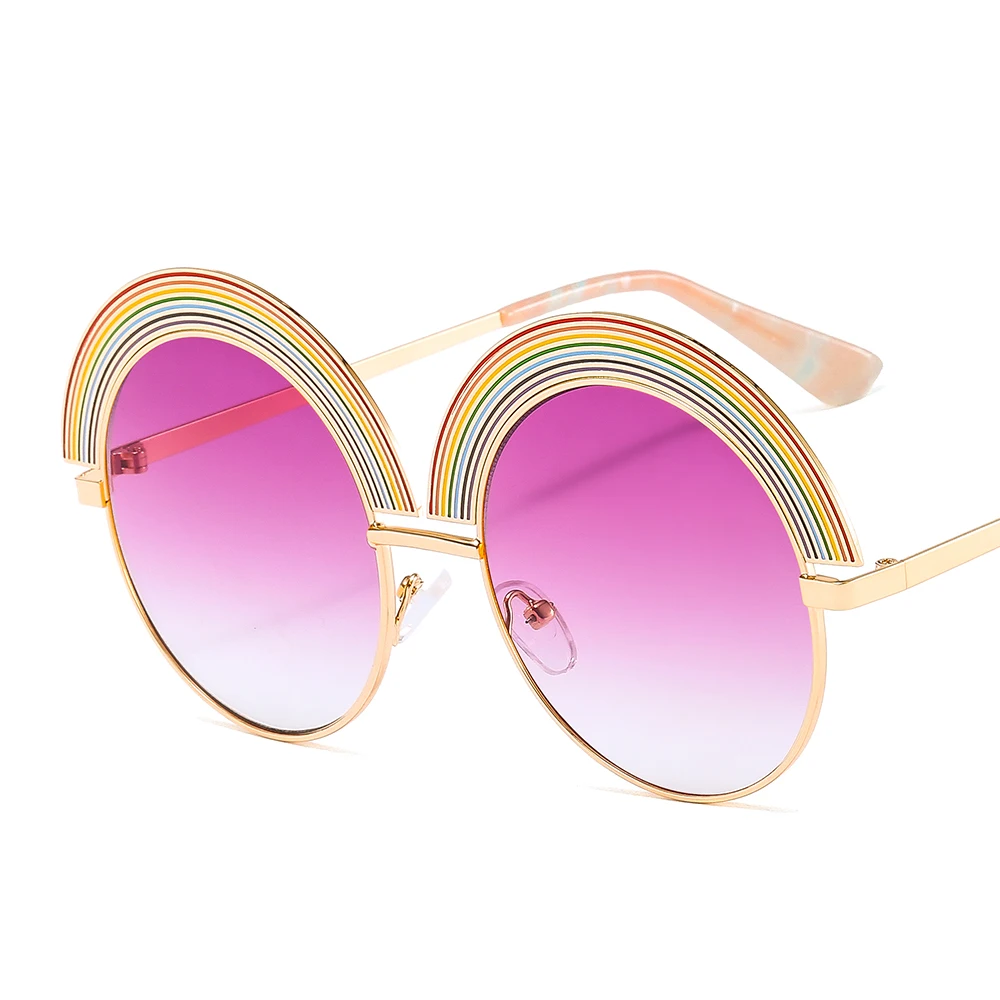

European and American ladies fashion sunglasses Metal rainbow large frame sun glasses Individual flat lens