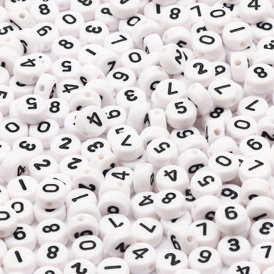 

Fashion 4X7mm Round Loose Plastic Letter Beads White Mixed Number Acrylic Beads For Jewelry Making