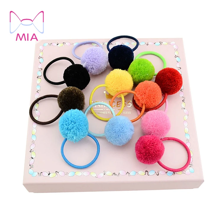 

Mia Free Shipping infant baby colorful hair ring band with fur ball, Picture shows