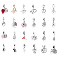 

Wholesale jewelry factory 925 Sterling silver Dangle Charms Pink Family Tree Hanging Charm Sparkling Heart Hanging Charm