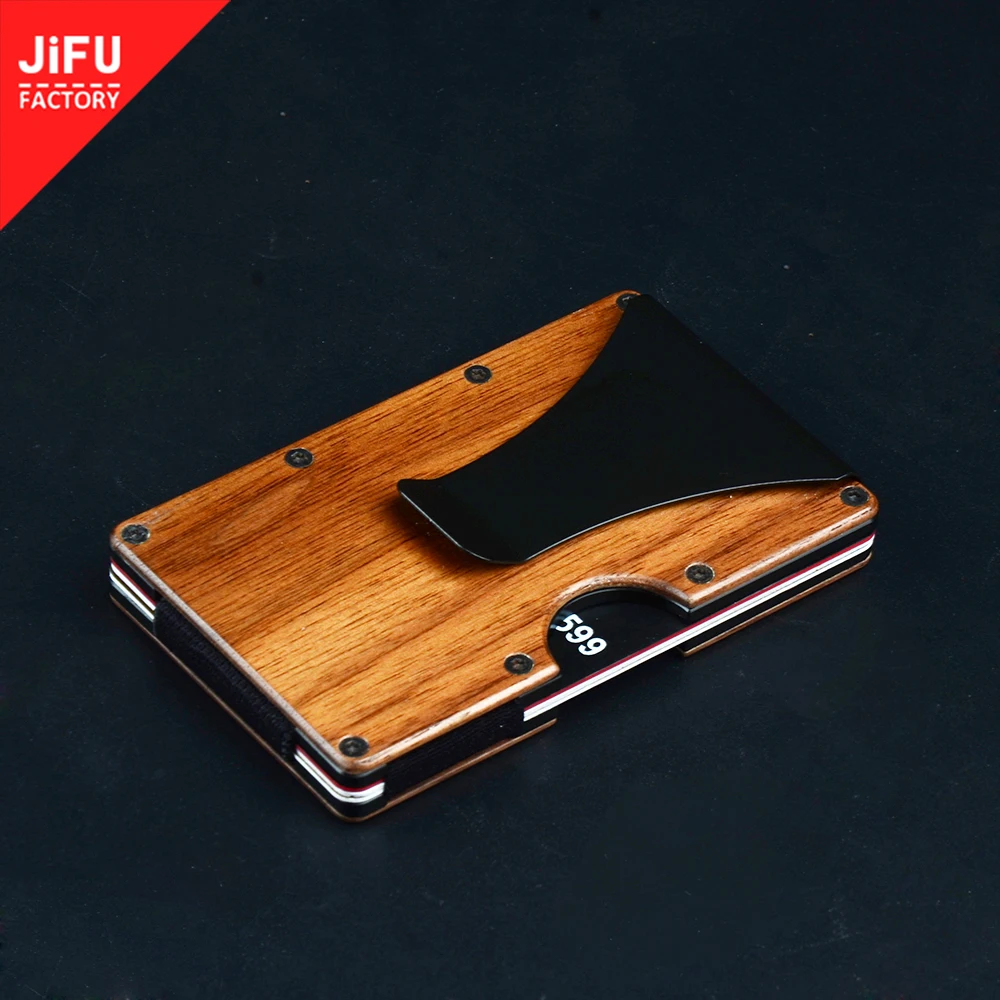 

Chinese factory new especial natural woood case mens wallet walnut wood wallet for RFID credit card money clip wallet