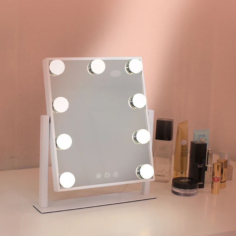 

Amazon Hot Sale custom logo desktop 9 led lights bulbs hollywood vanity makeup mirror, White black