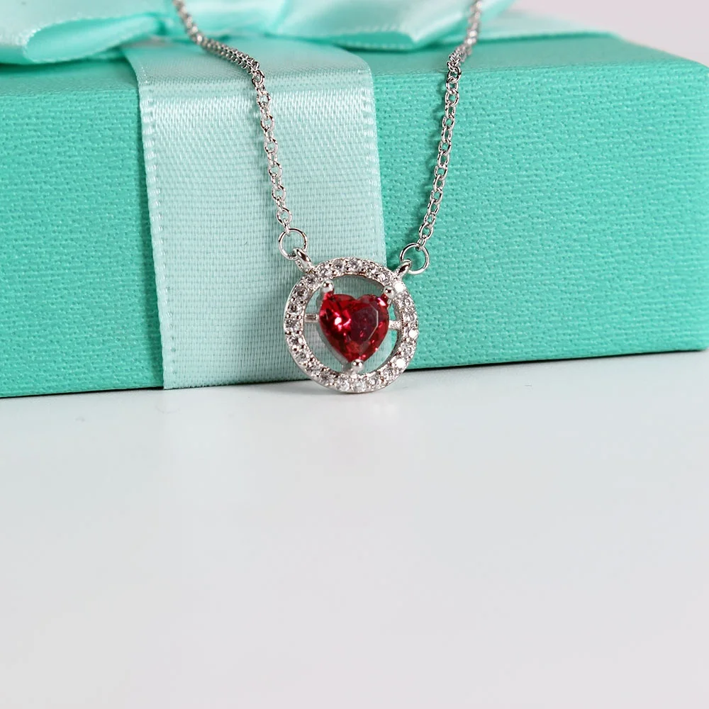 

new trendy red red heart pendant necklace women round shape choker for anniversary party engagement