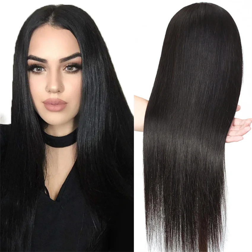 

HL233 250 Density Bone Straight Lace Front Human Hair Wigs 13*4 Wig With Pre-Plucked Bleached Knots Brazilian Hair, Natural color balck