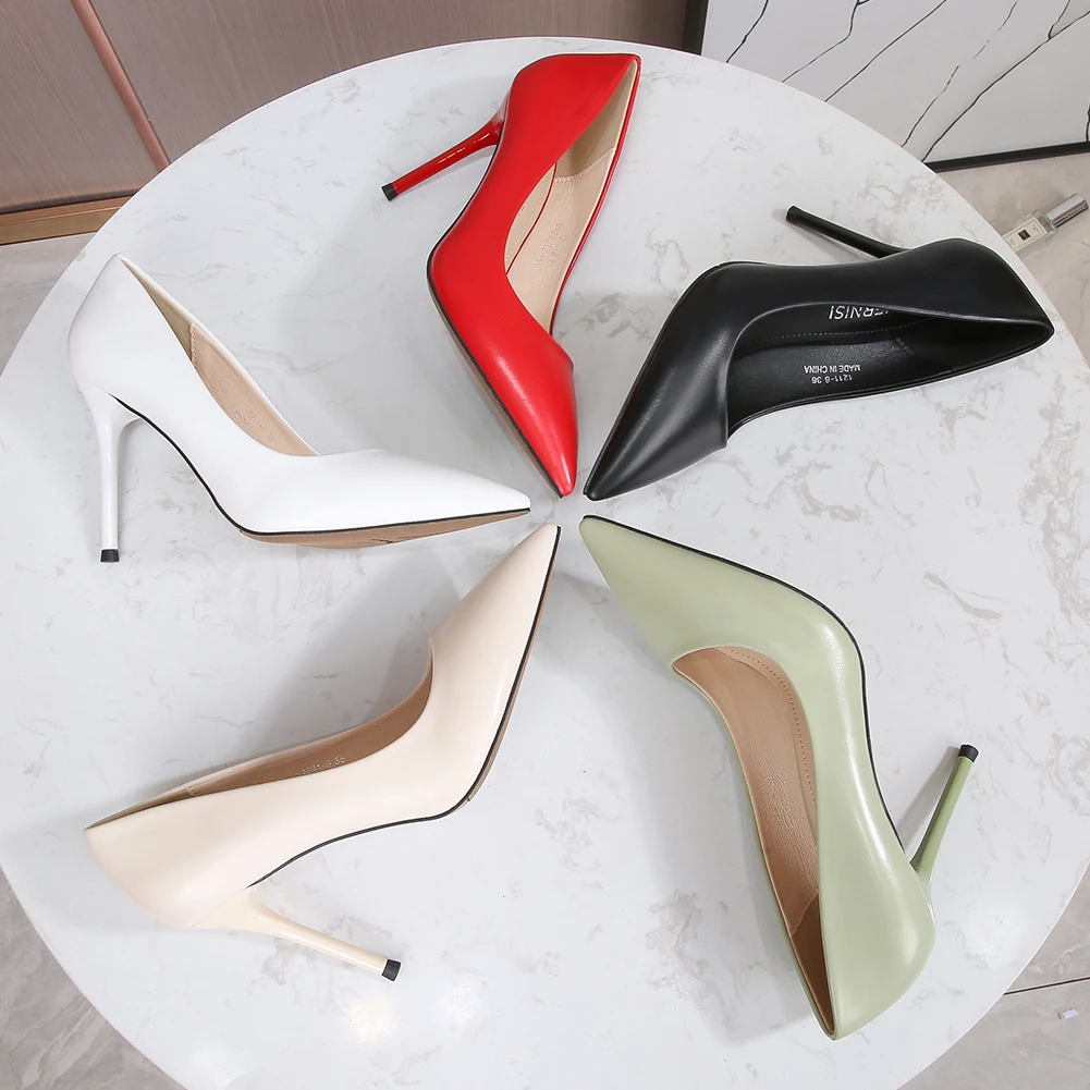 

Solid Color Matte Upper Women Dress Shoes Thin Heels Leather Pumps Shoes Women Heels, Picture