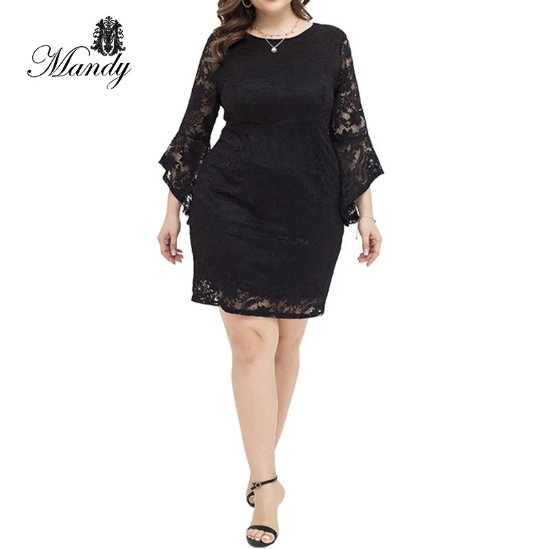 

2021 new arrival plus size black lace elegant formal ladies dresses