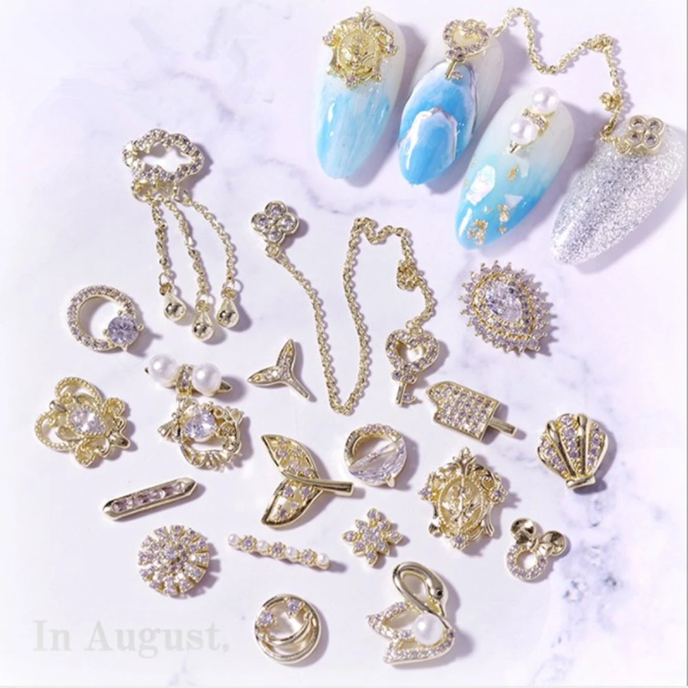 

3d gold charm nail decorations glitter diy rhinestones for nail, Colorful