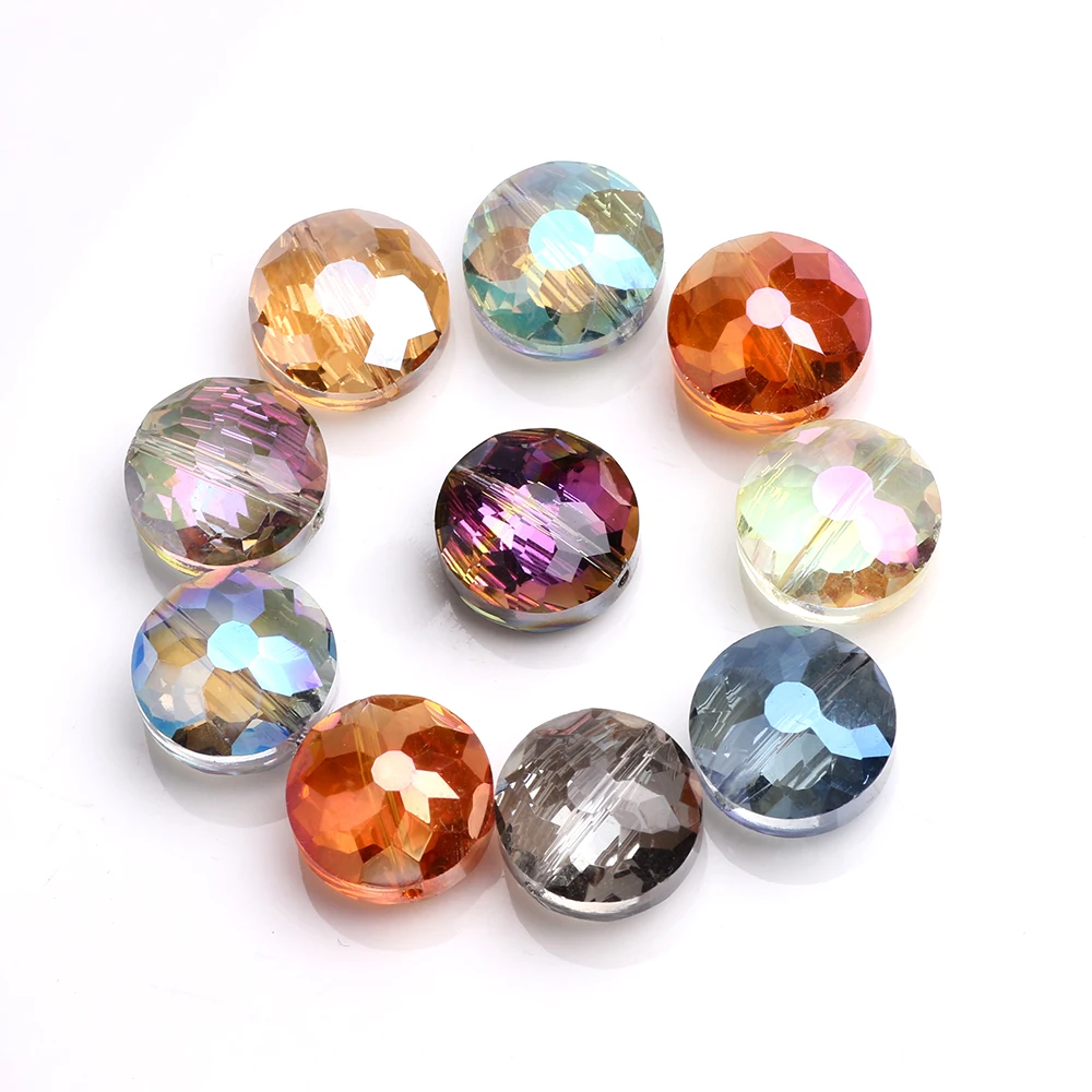 

Faceted Flat Round Beads For Jewelry Making 14mm Crystal Glass Beads For Pendant Necklace Decoration DIY Accessories 10pcs/bag